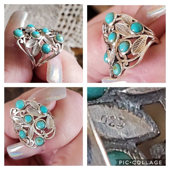 Genuine Arizona Turquoise Leaves Ring Size 7 - Picture 4 of 6